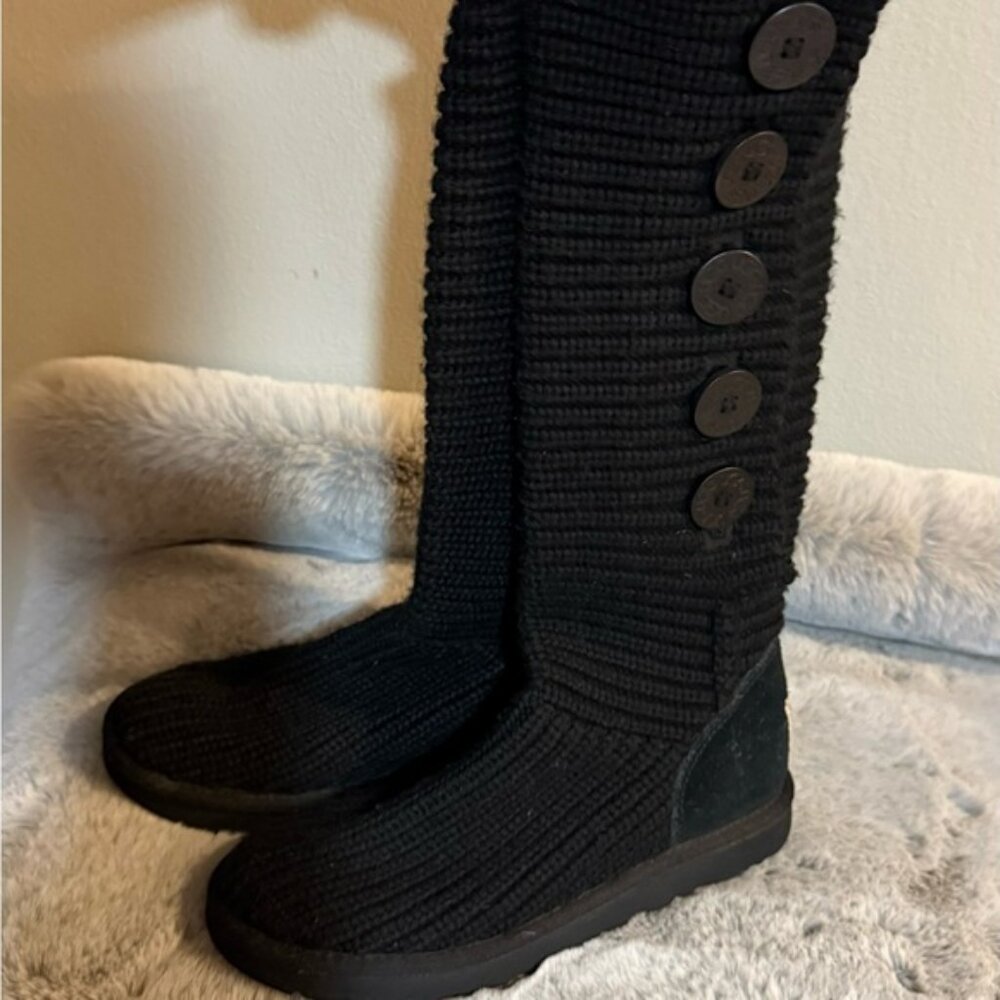 UGG Black Knit Button Winter Boots